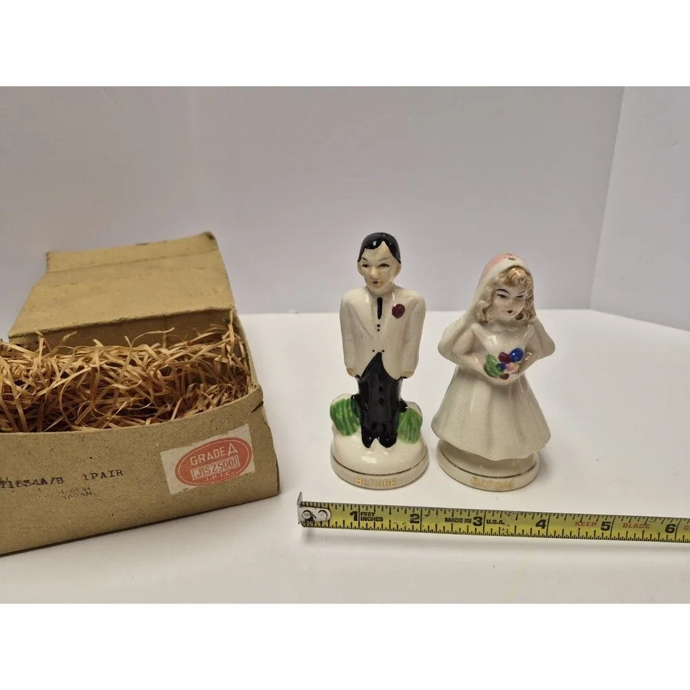 Vintage Bride Groom Before After Time Merches On Salt And Pepper Shakers